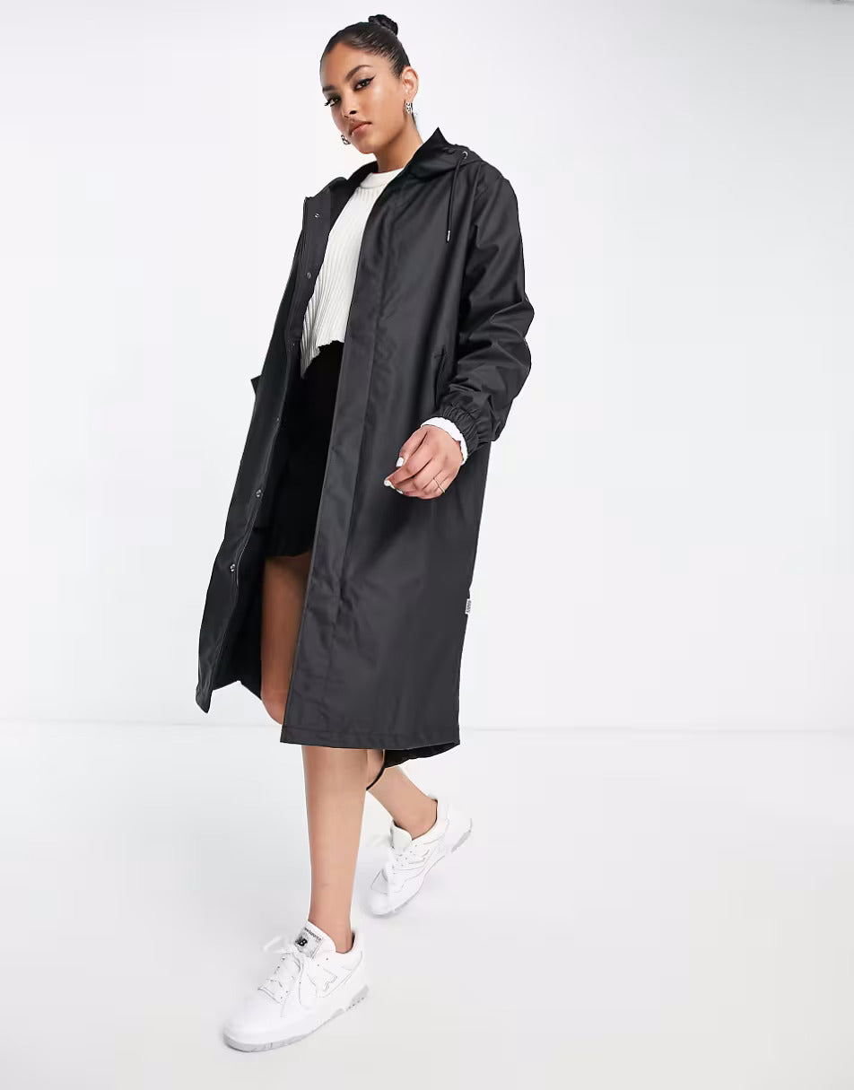 RAINS UNISEX Black Grain long raincoat