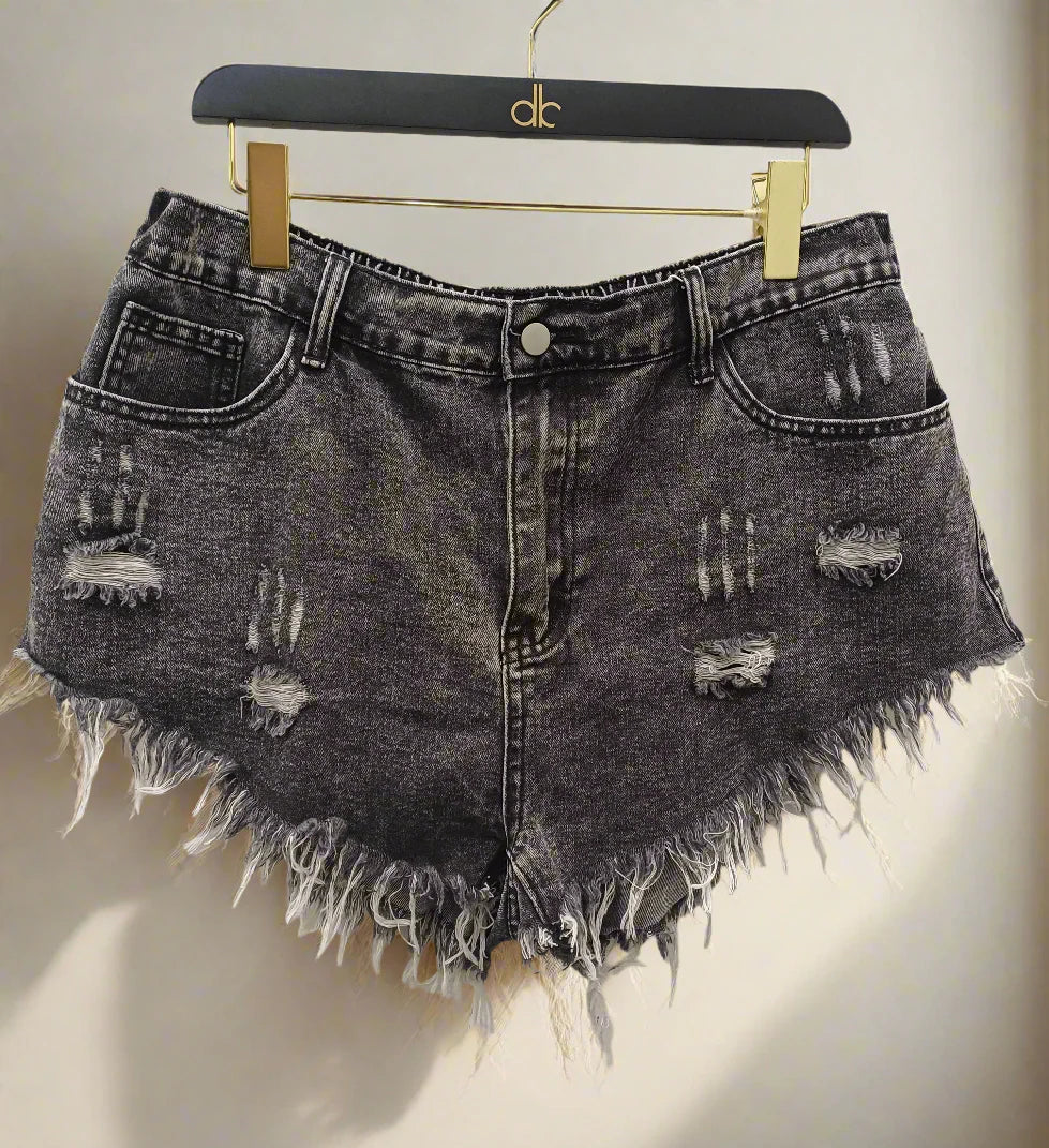 SHEIN CURVE džinsiniai plėšyti šortai moterims