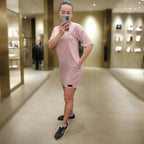 PEPPER Blush Pink extended sleeves bamboo suknelė moterims