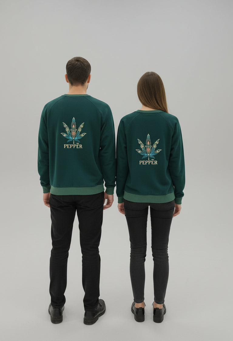 PEPPER UNISEX Opal Green džemperis su siuvinėtu logotipu nugaroje