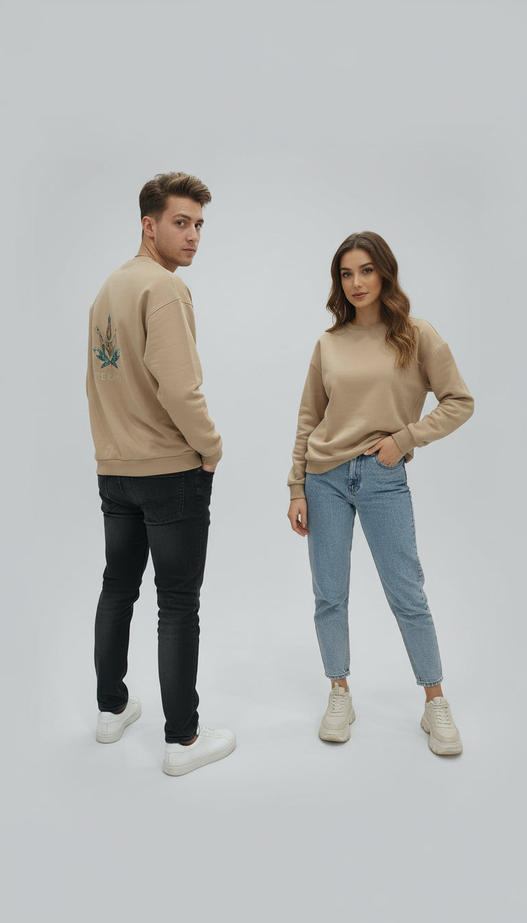 PEPPER UNISEX Dream Light Sand džemperis su užrašu priekyje ir logotipu nugaroje