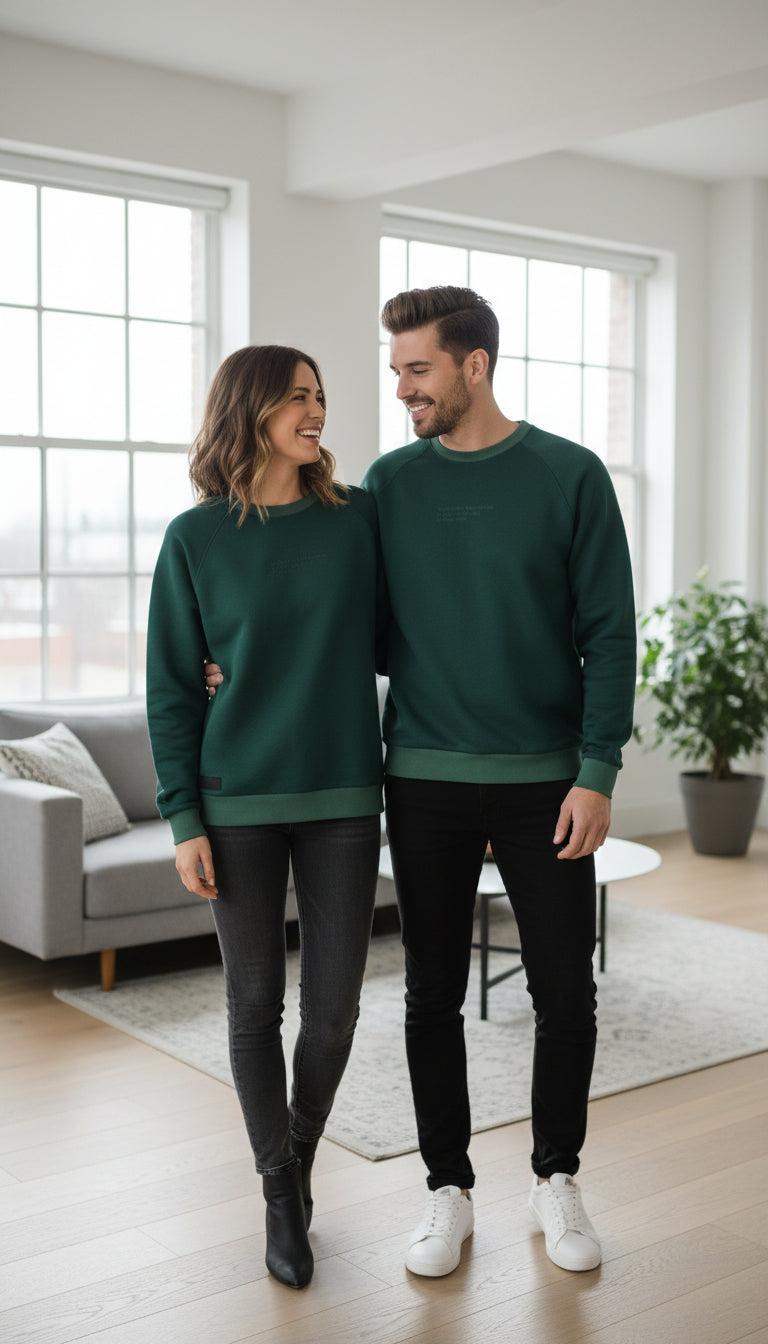 PEPPER UNISEX Opal Green džemperis su užrašu priekyje ir siuvinėtu logotipu nugaroje