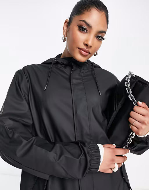 RAINS UNISEX Black Grain long raincoat
