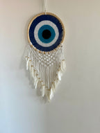 32 cm turkish eye sapnų gaudyklė su baltomis plunksnomis