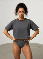 PEPPER crop top space grey storimarškinėliai moterims