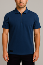 PEPPER Pique Dusty Navy Polo marškinėliai su užtrauktuku vyrams