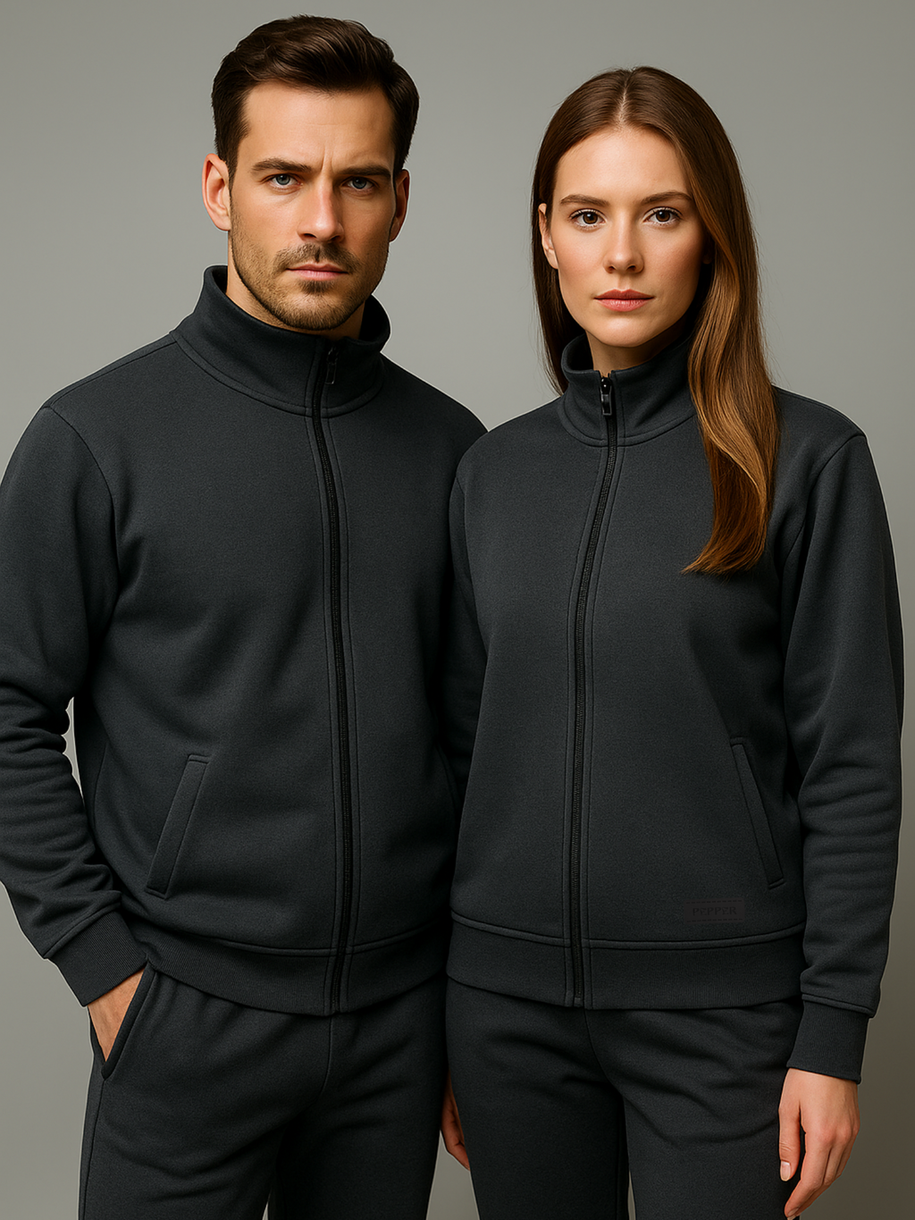 PEPPER UNISEX Comfort Elastic Slate Zip-Up Sweater