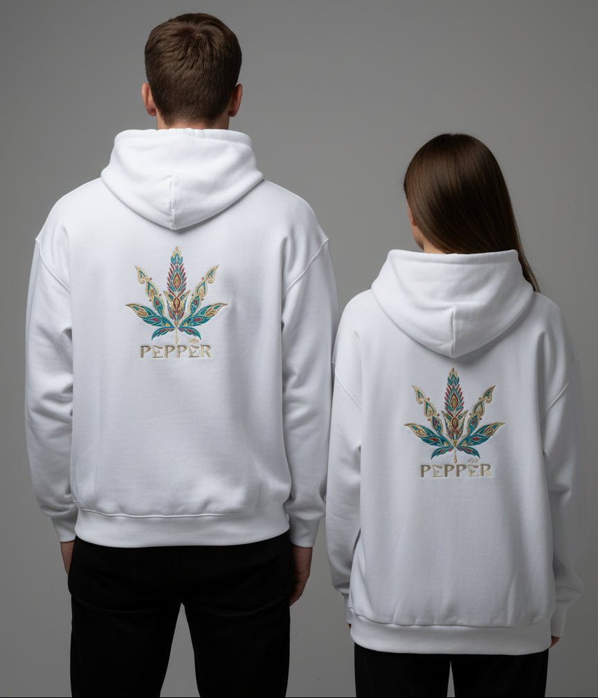 PEPPER 420 UNISEX Oversized Off White One size hoodie with embroidery on the back