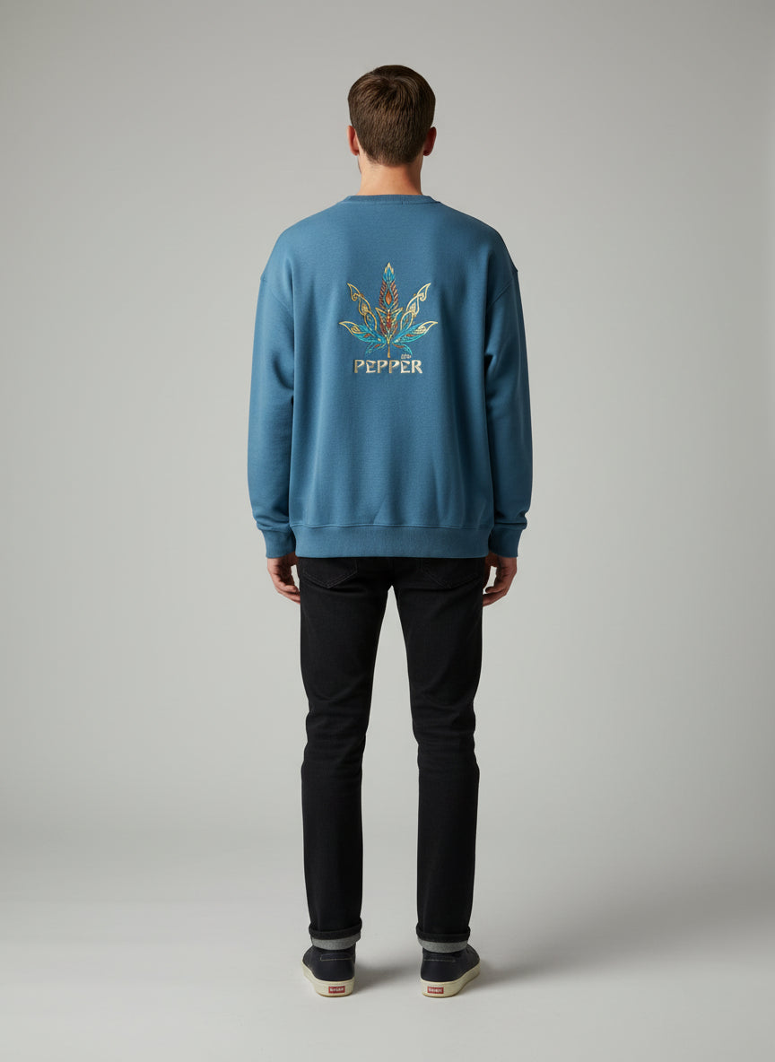 PEPPER 420 UNISEX Dream Royal Blue sweatshirt with inscription on the front and logo on the back