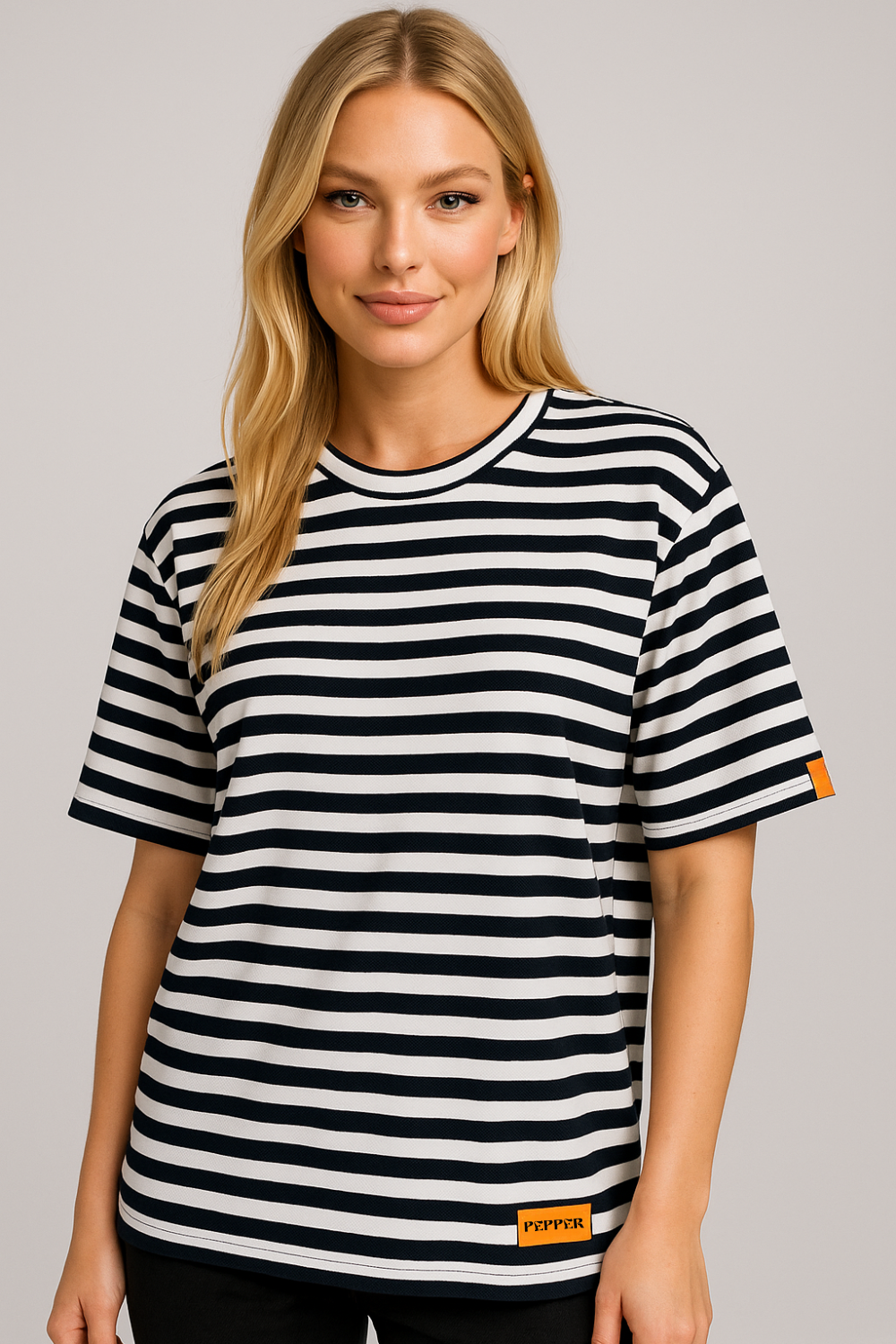 PEPPER white & blue Pique one size marškinėliai moterims