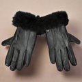 PIERRE CARDIN genuine leather black gloves for women