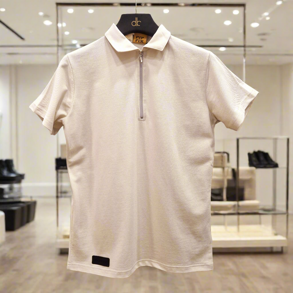 PEPPER Pique Beige Polo marškinėliai su užrauktuku vyrams