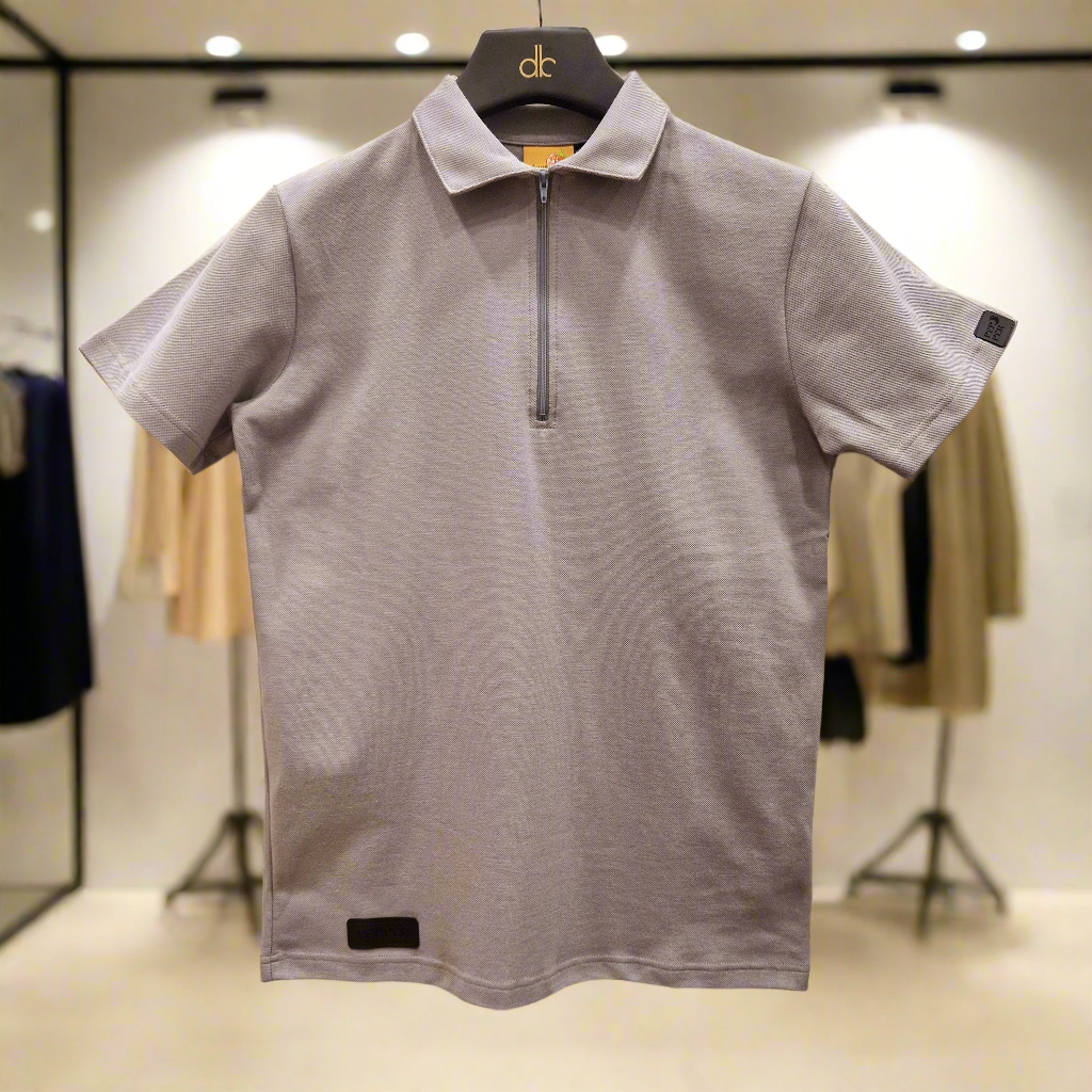 PEPPER Polo Pique Silver marškinėliai su užtrauktuku vyrams