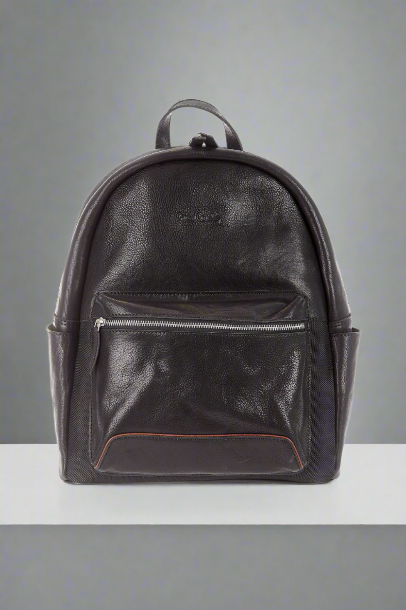 Pierre Cardin black leather backpack for men