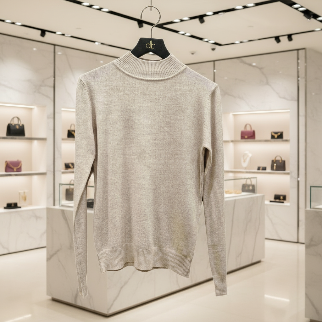 Moni&amp;co cream turtleneck sweater for women with a low collar