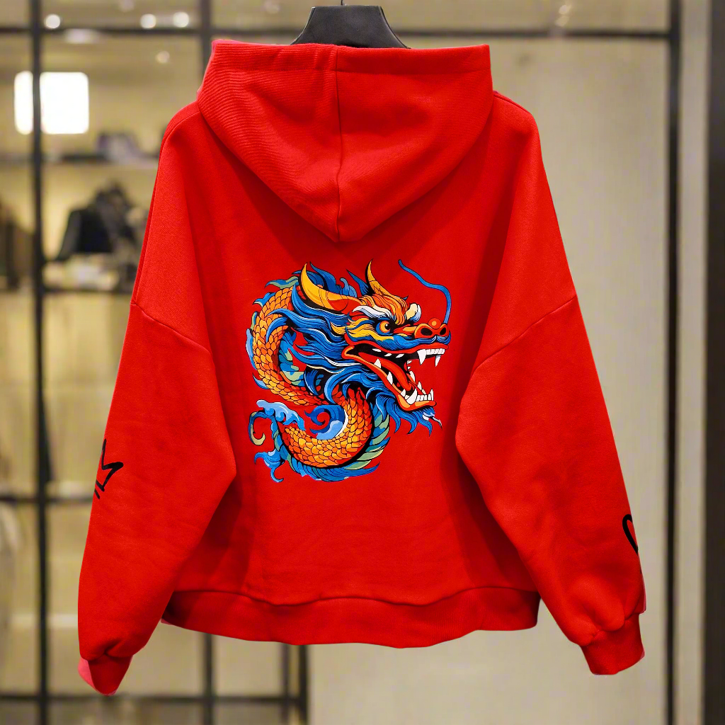 PEPPER Magic Red sweatshirt with fluff and hood for women