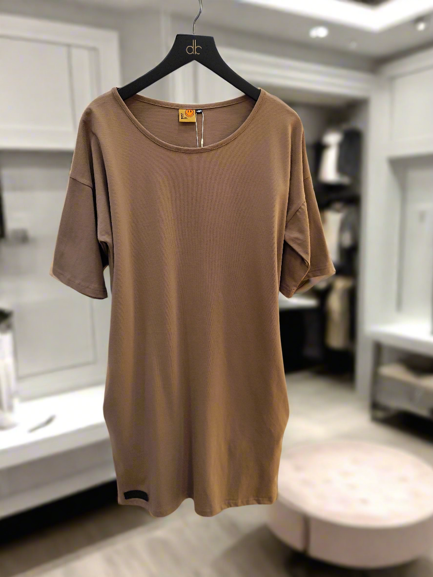 PEPPER Daily Fit Camel dress with dropped sleeves