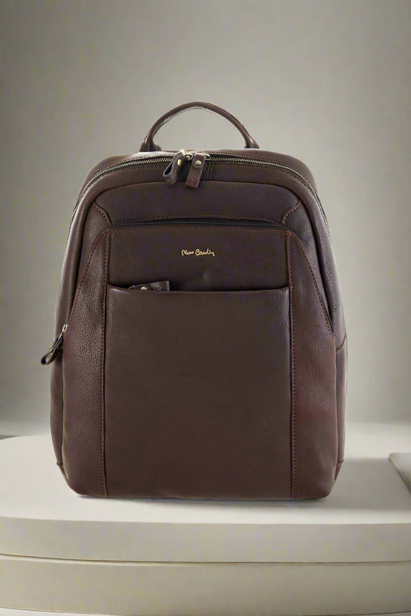 Pierre Cardin brown leather backpack for men
