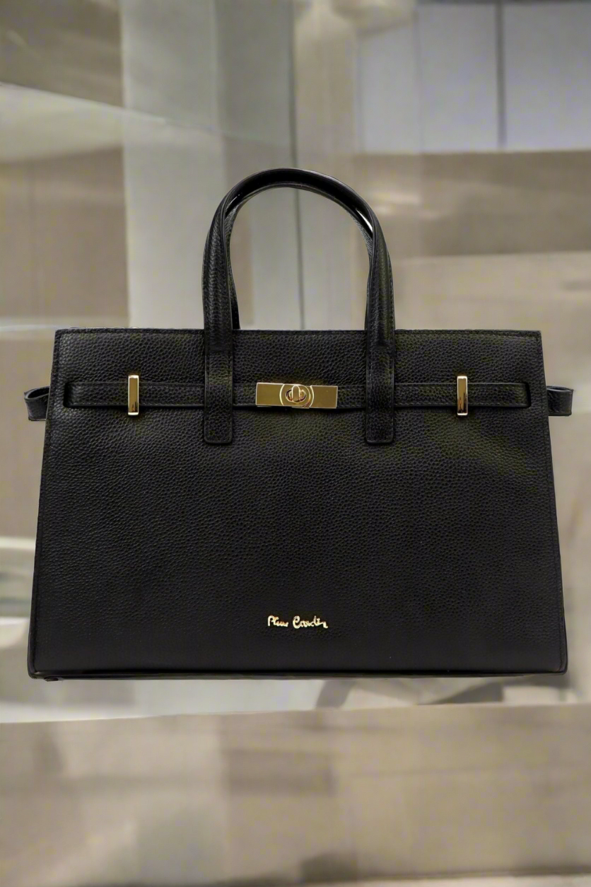 Pierre Cardin black genuine leather handbag for women