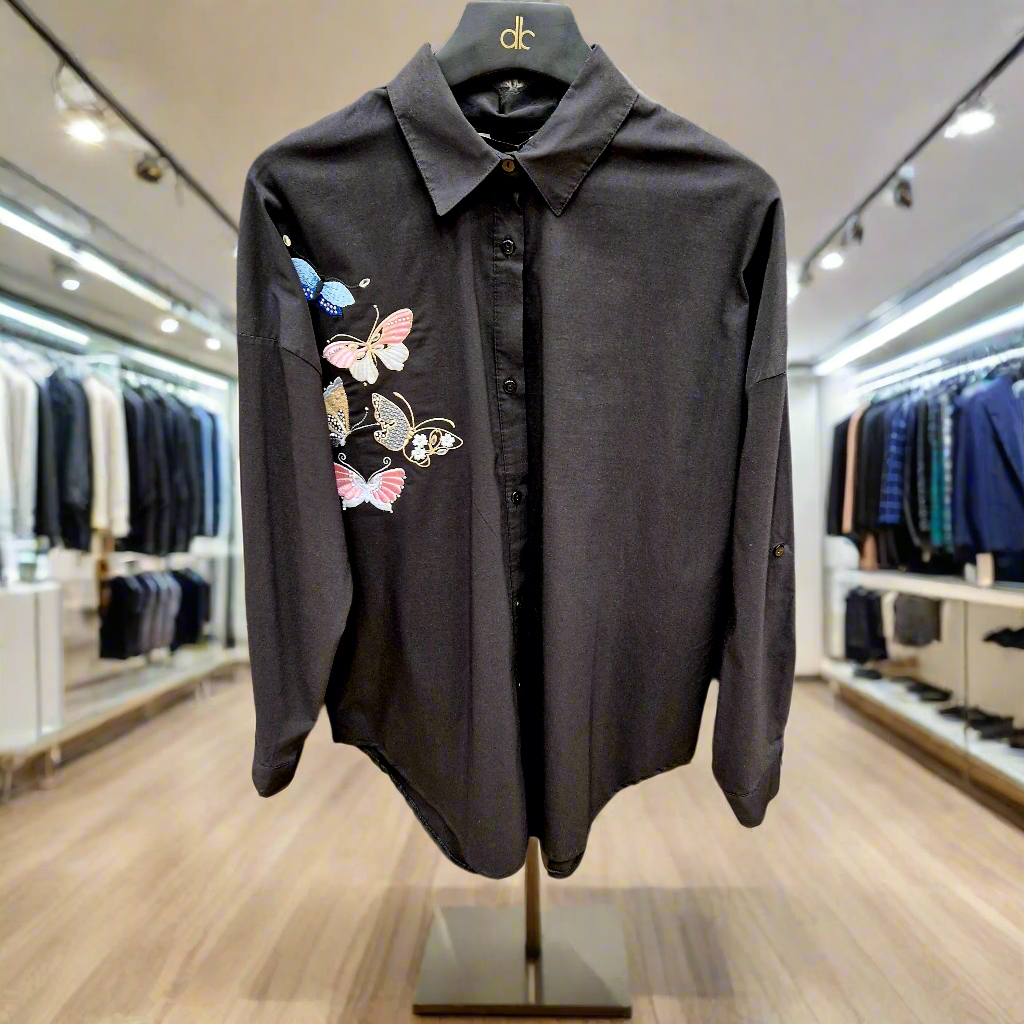 My still life black shirt with appliques for women