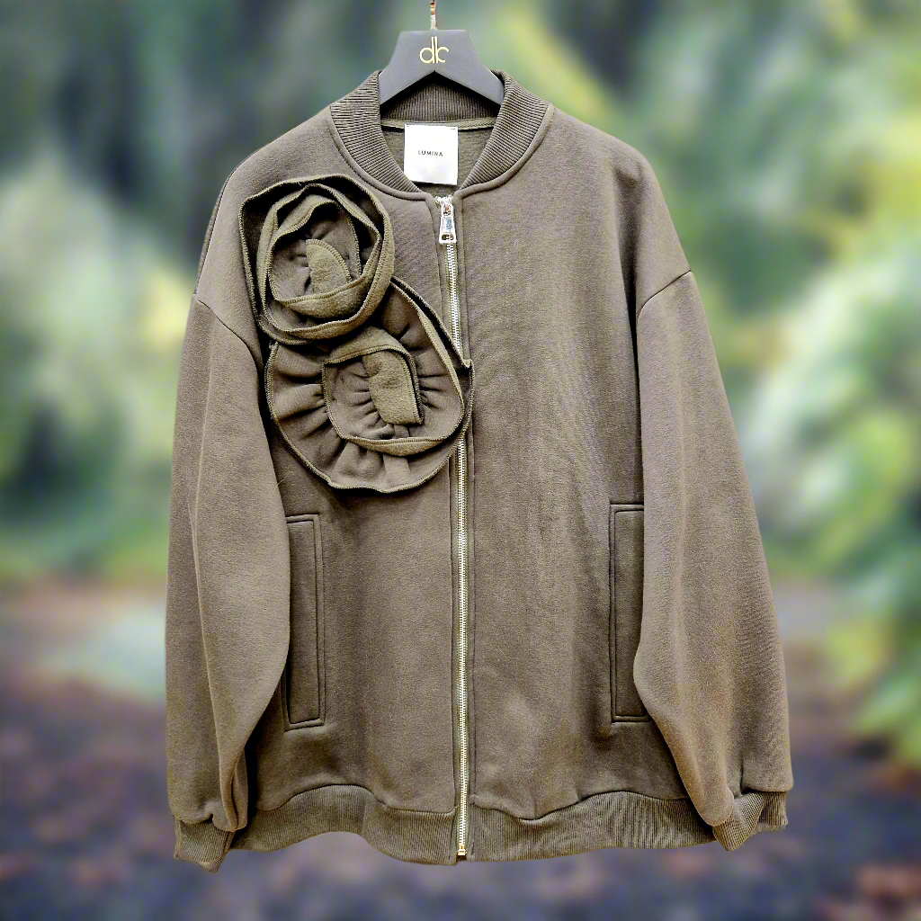 Lumina green sweater with fluff and zipper for women