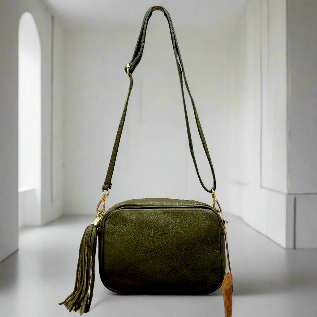 Green leather handbag for women