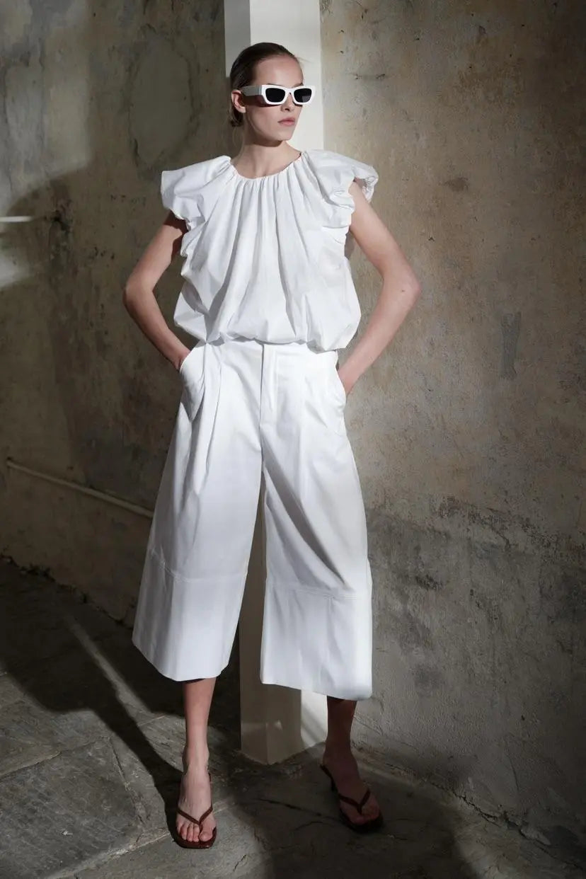 LUMINA baltos trumpintos kelnės moterims