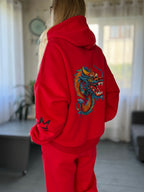 PEPPER Magic Red leisure suit with fluff and dragon for women