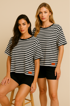 PEPPER White & Blue Pique crop top  marškinėliai moterims