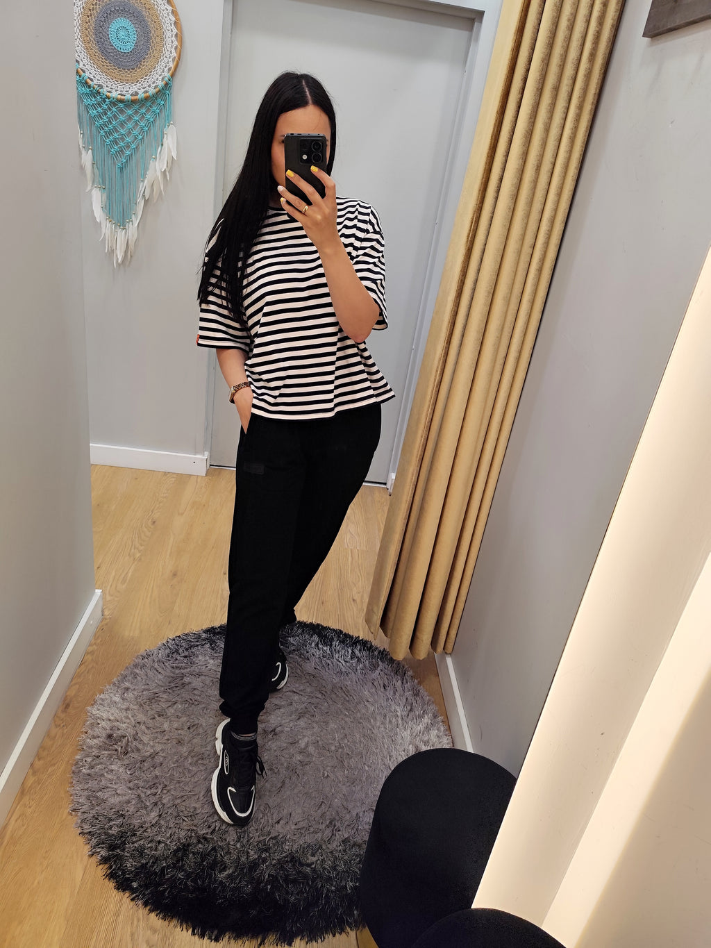 PEPPER Beige & Blue Pique marškineliai moterims