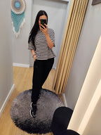 PEPPER Beige & Blue Pique marškineliai moterims