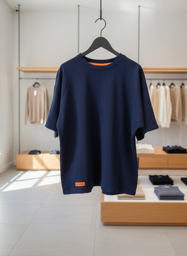 PEPPER UNISEX Pique Blue T-shirt with reglan sleeves