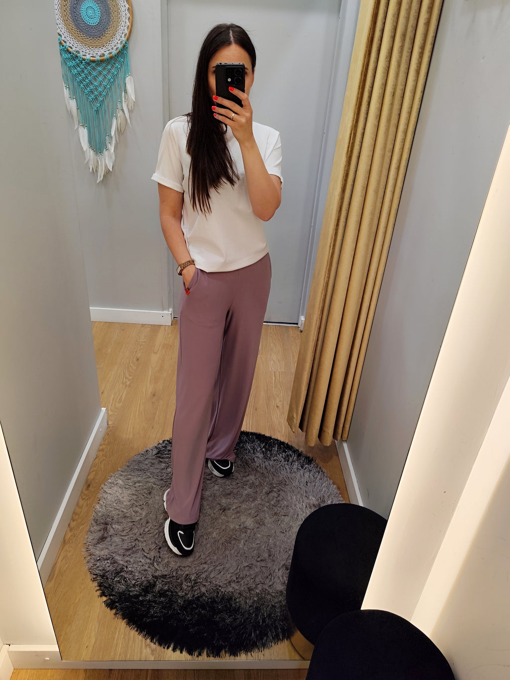 PEPPER taupe platėjančios kelnės moterims