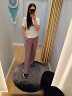 PEPPER taupe platėjančios kelnės moterims