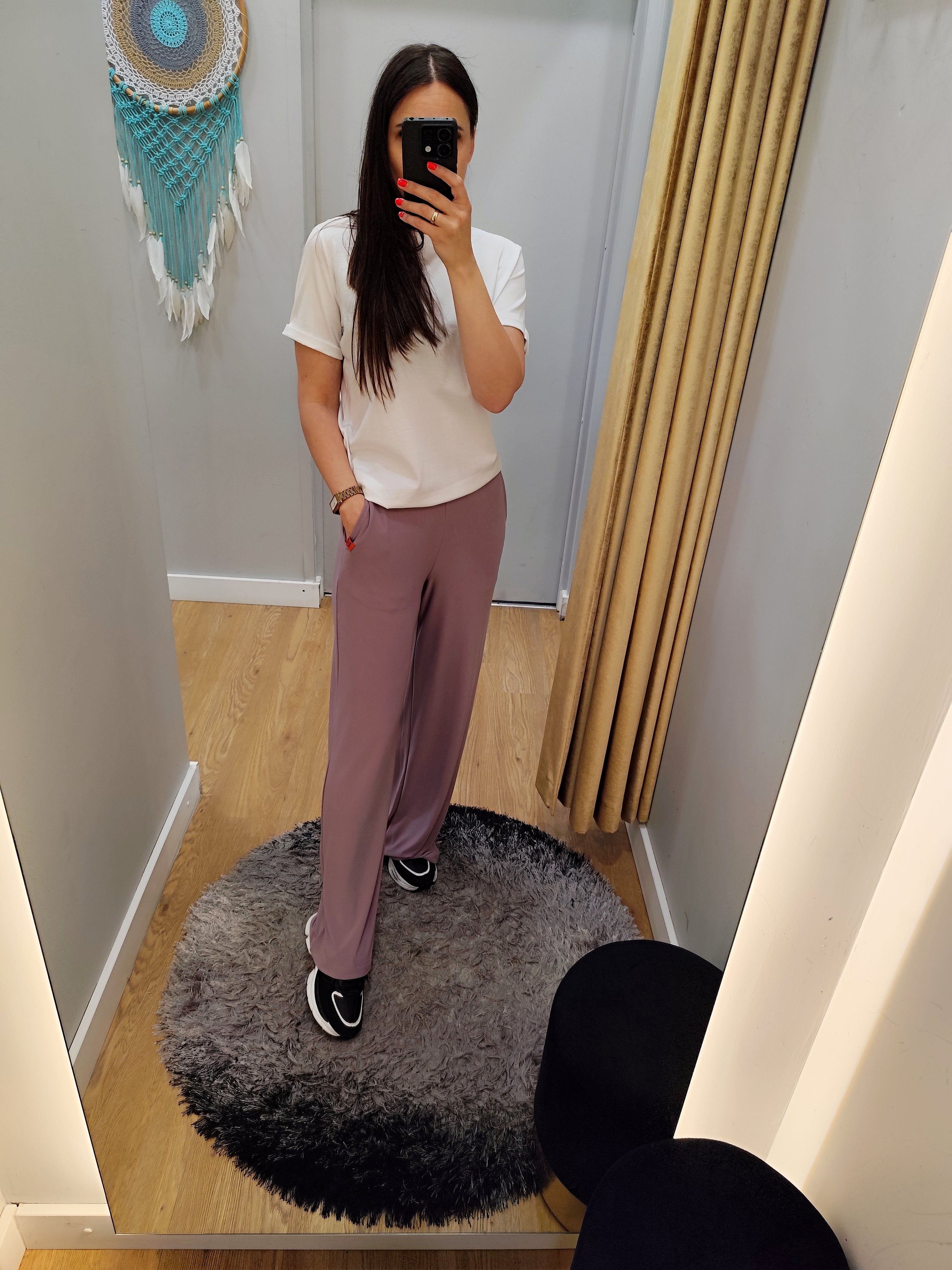 PEPPER taupe platėjančios kelnės moterims