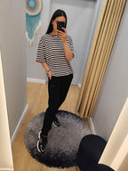 PEPPER Beige & Blue Pique marškineliai moterims