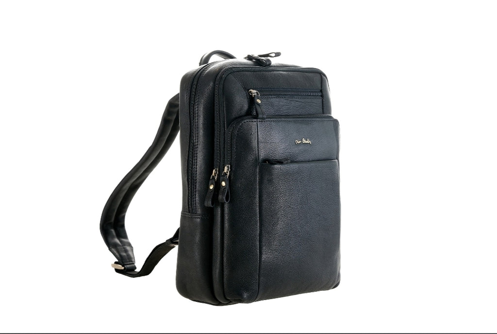 Pierre Cardin black leather backpack for men