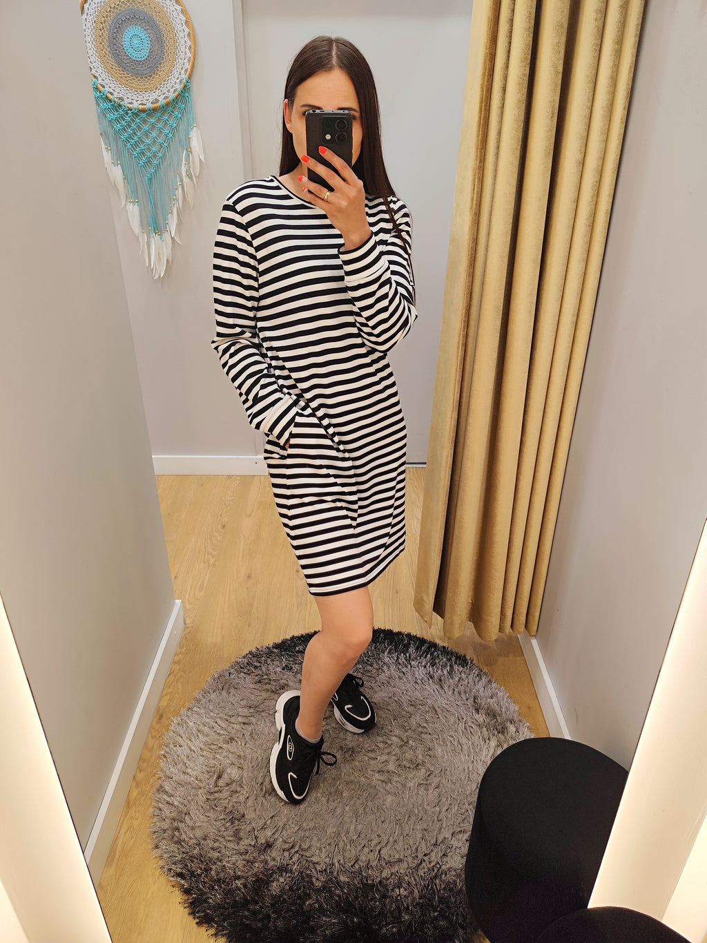 PEPPER White &amp; Blue Pique long sleeve dress for women