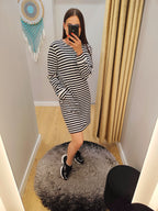 PEPPER White &amp; Blue Pique long sleeve dress for women