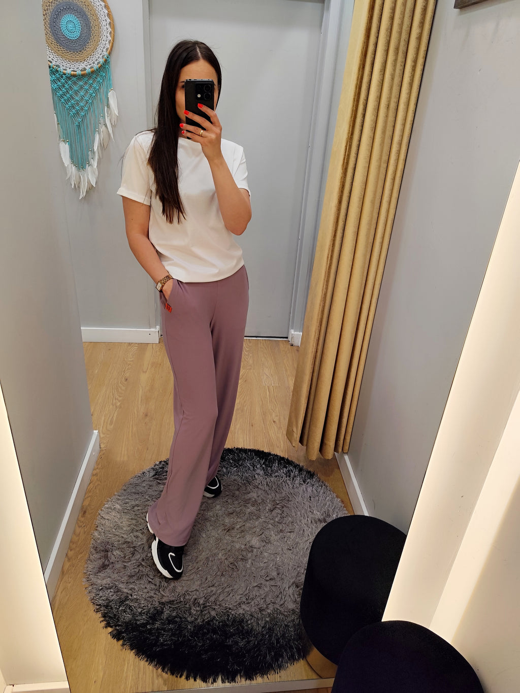 PEPPER taupe platėjančios kelnės moterims