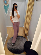 PEPPER taupe platėjančios kelnės moterims