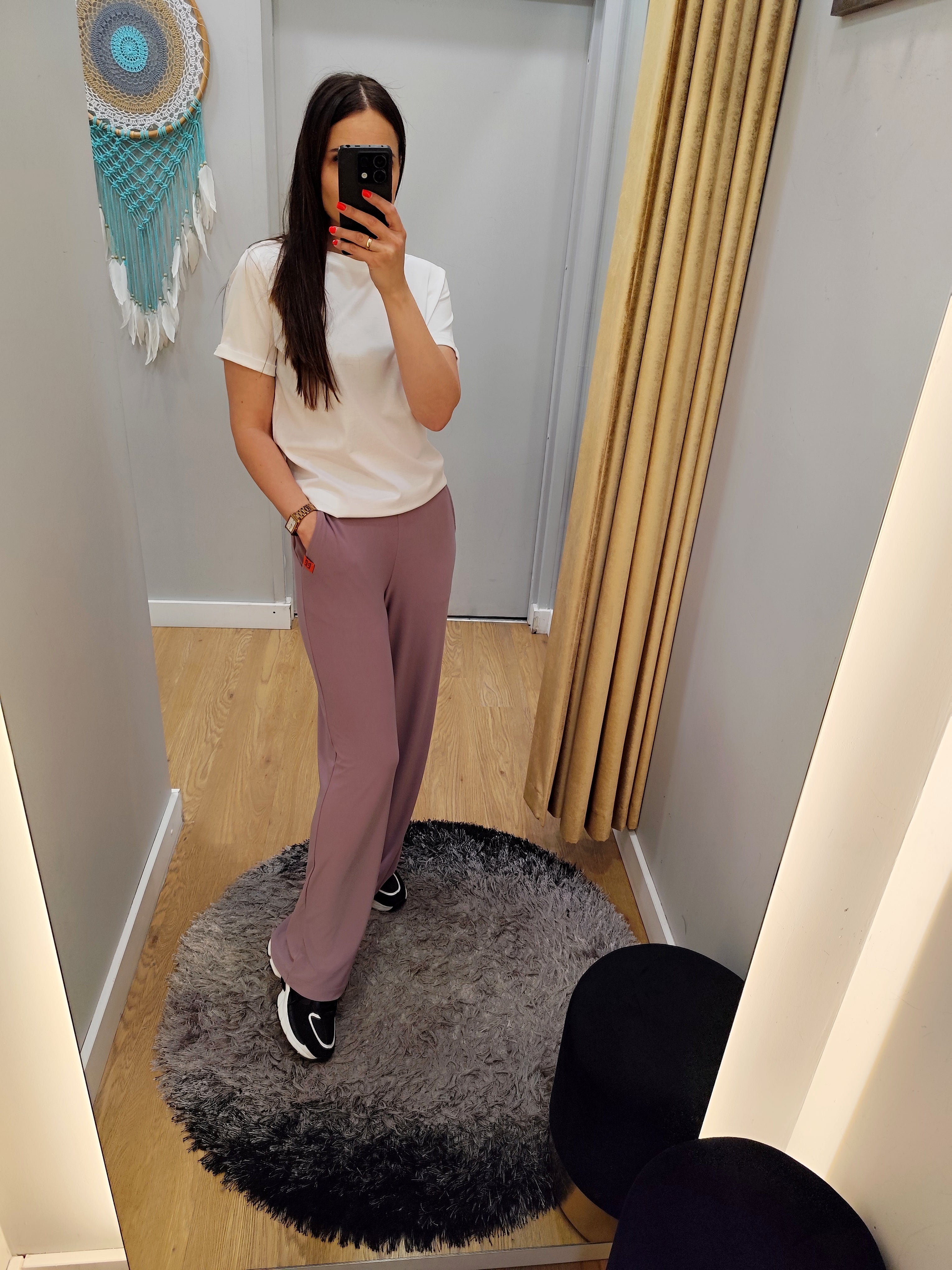 PEPPER taupe platėjančios kelnės moterims