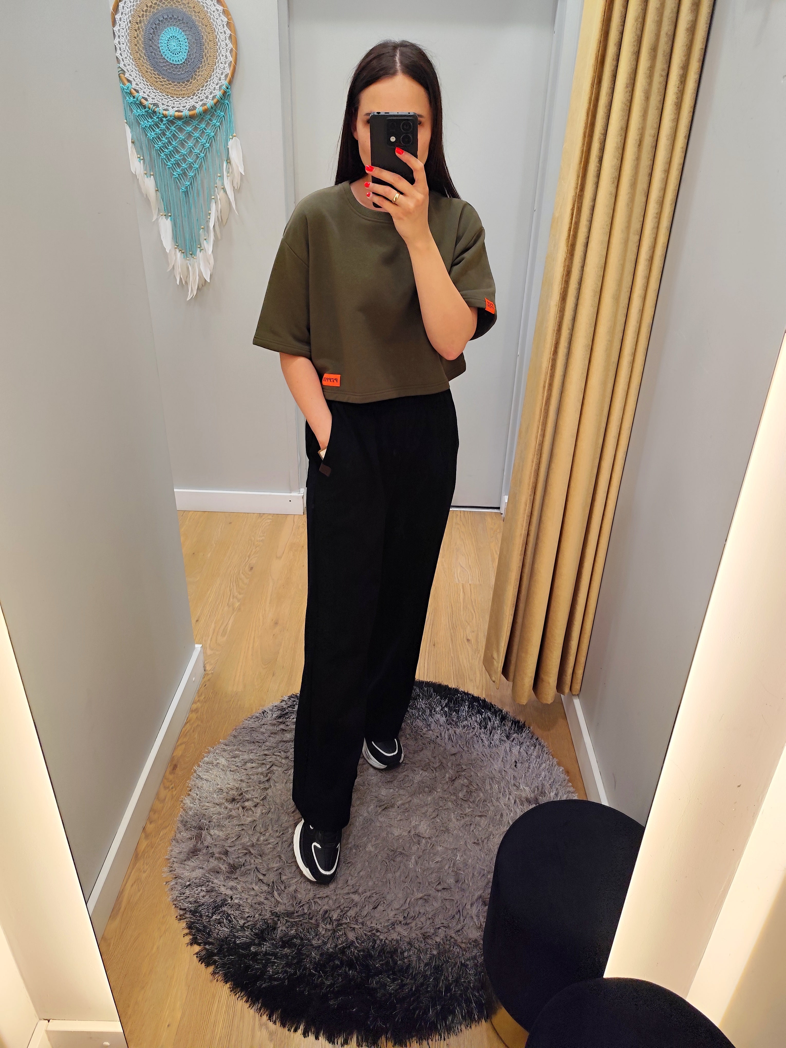 PEPPER crop top khaki marškinėliai moterims