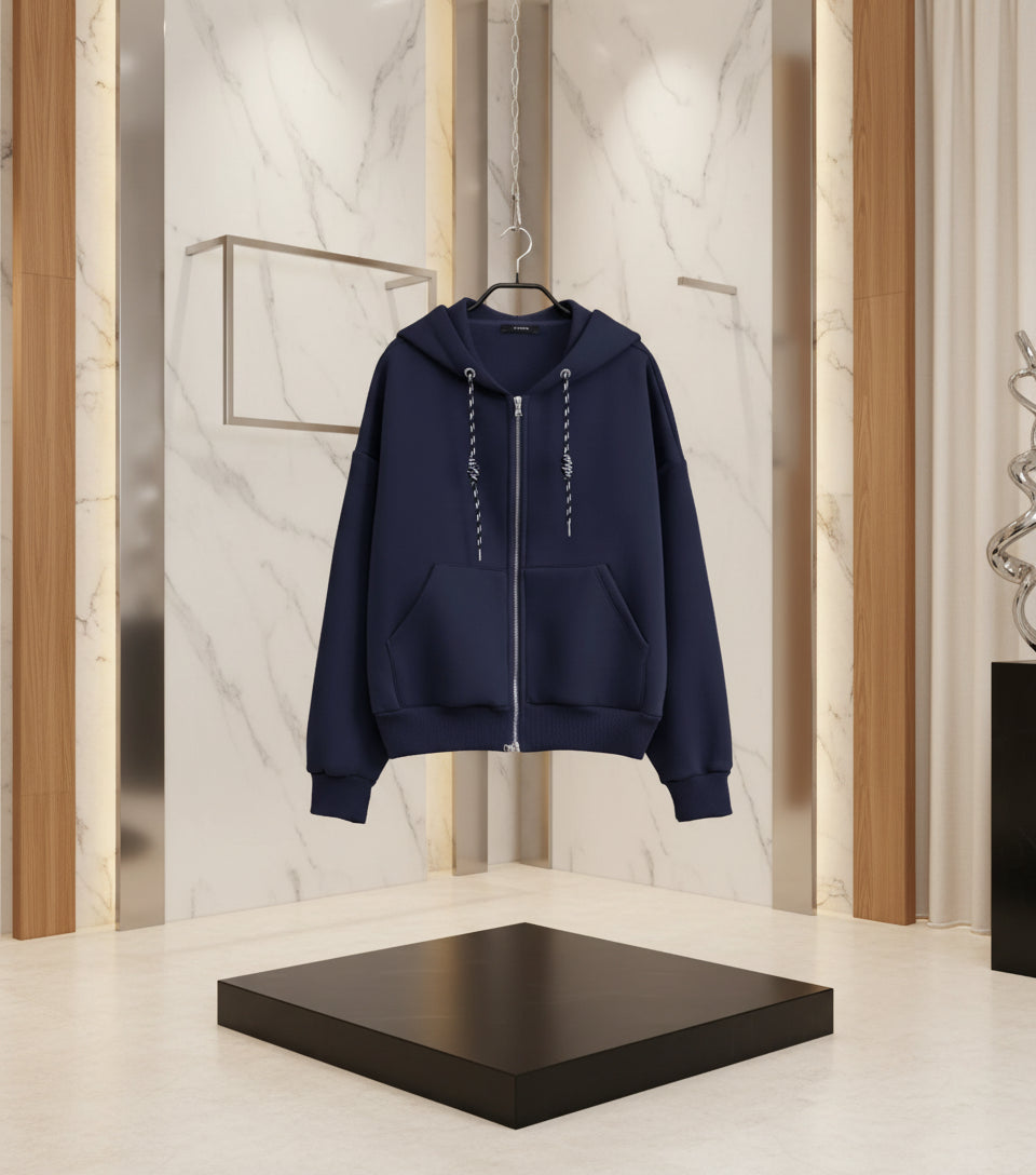 LUMINA mėlynas džemperis moterims su gobtuvu