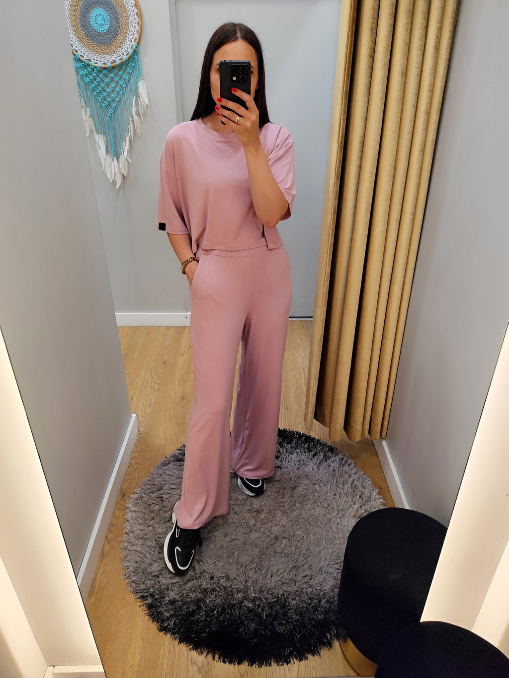 PEPPER Blush Pink platėjančios kelnės moterims