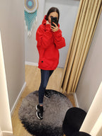 PEPPER UNISEX oversized raudonas džemperis su pūkeliu ir gobtuvu