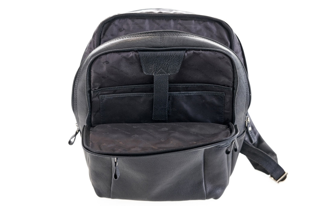 Pierre Cardin black leather backpack for men
