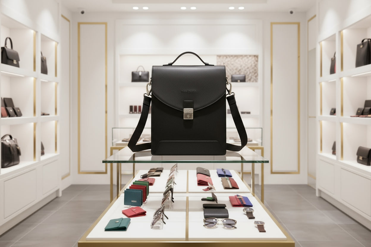 Pierre Cardin black genuine leather handbag for men