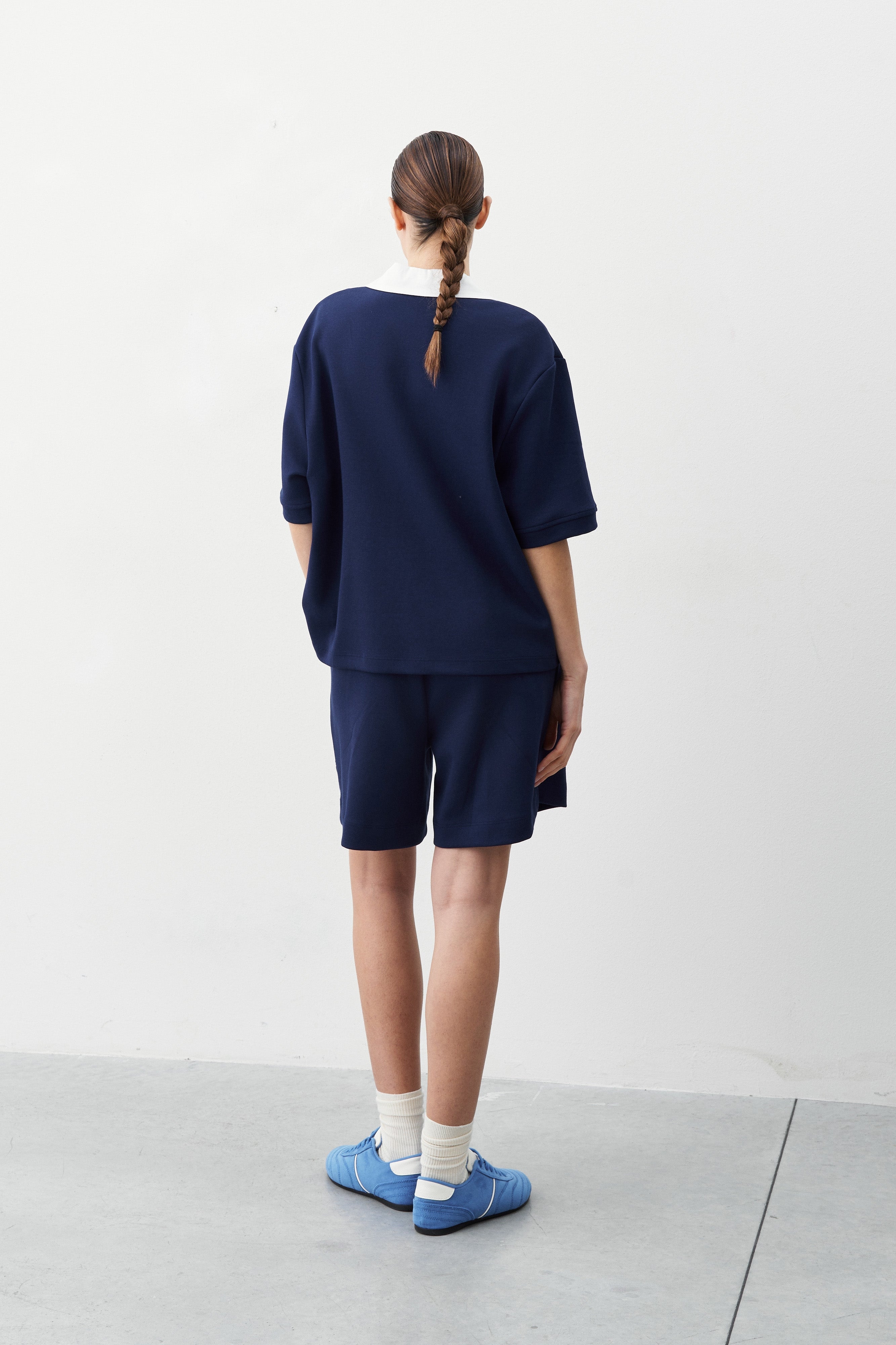 Lumina mėlyni polo marškinėliai moterims