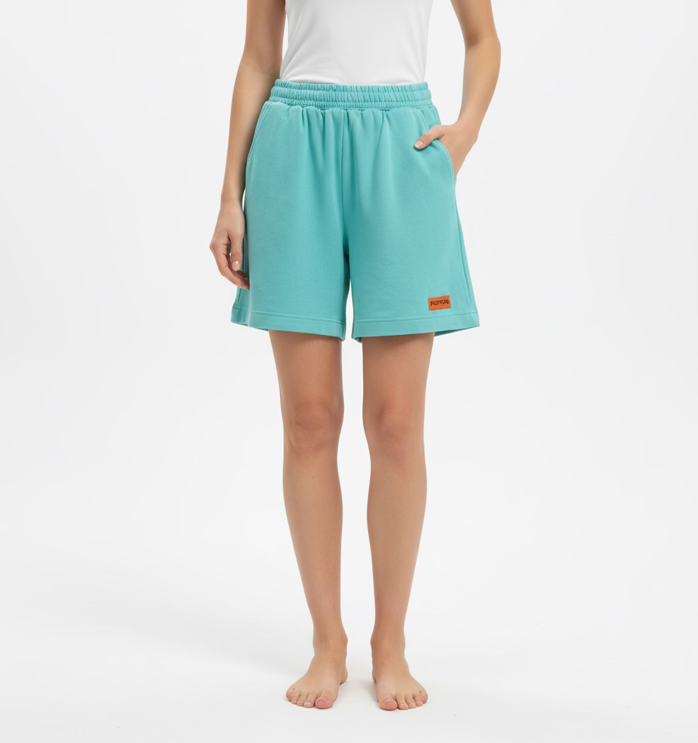 PEPPER Mint Green Pique long shorts for women